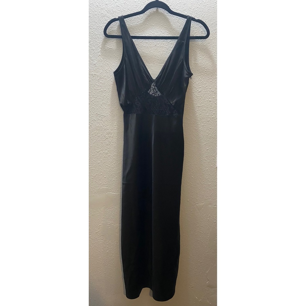 Na-kd Satin Lace Maxi Dress Women's 34/XS Black Excellent V-Neck‎ Evening Gown